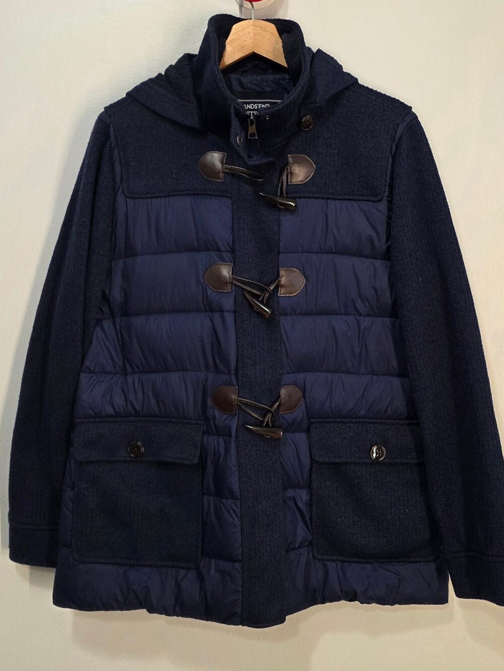 Lands' End Navy Quilted Hybrid Toggle Duffel Coat L